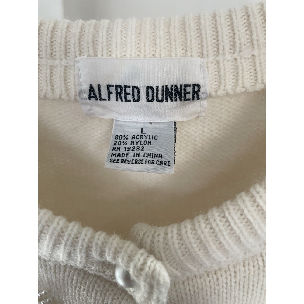 VTG Alfred Dunner Beaded Embellished White/ Cardigan Sweater GrandmaCore Sz Lg - Picture 6 of 6